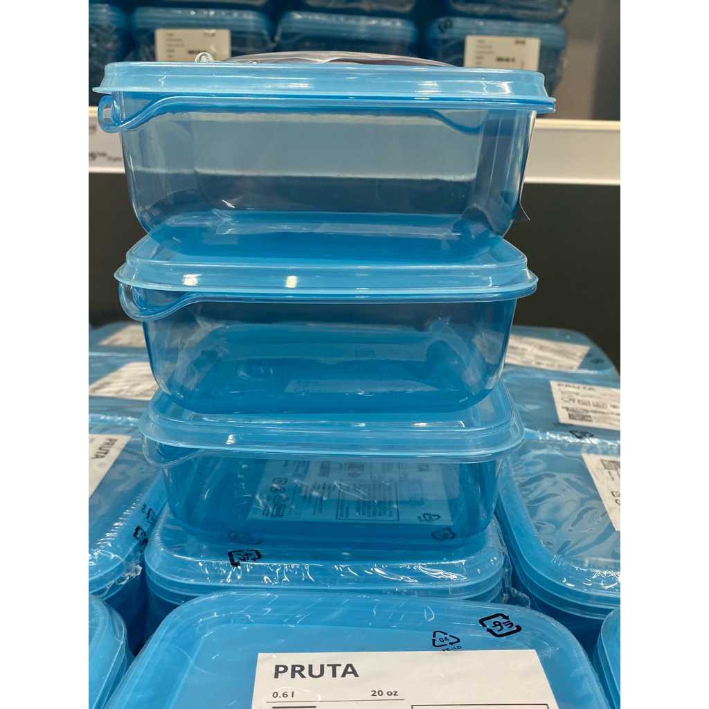 IKEA กล่องเก็บอาหารพร้อมฝาปิด ปลอดภัย มีมาตรฐานรับรองภาชนะพลาสติกสำหรับอาหาร แพ็ค3 ชิ้น PRUTA พรูทต้า, น้ำเงิน, 0.6 ลิตร