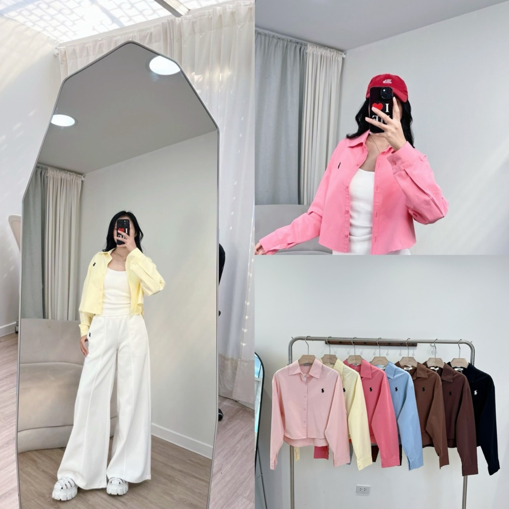 เสื้อเชิ้ตแขนยาวทรงครอป งานปักม้า ป้าย siwa