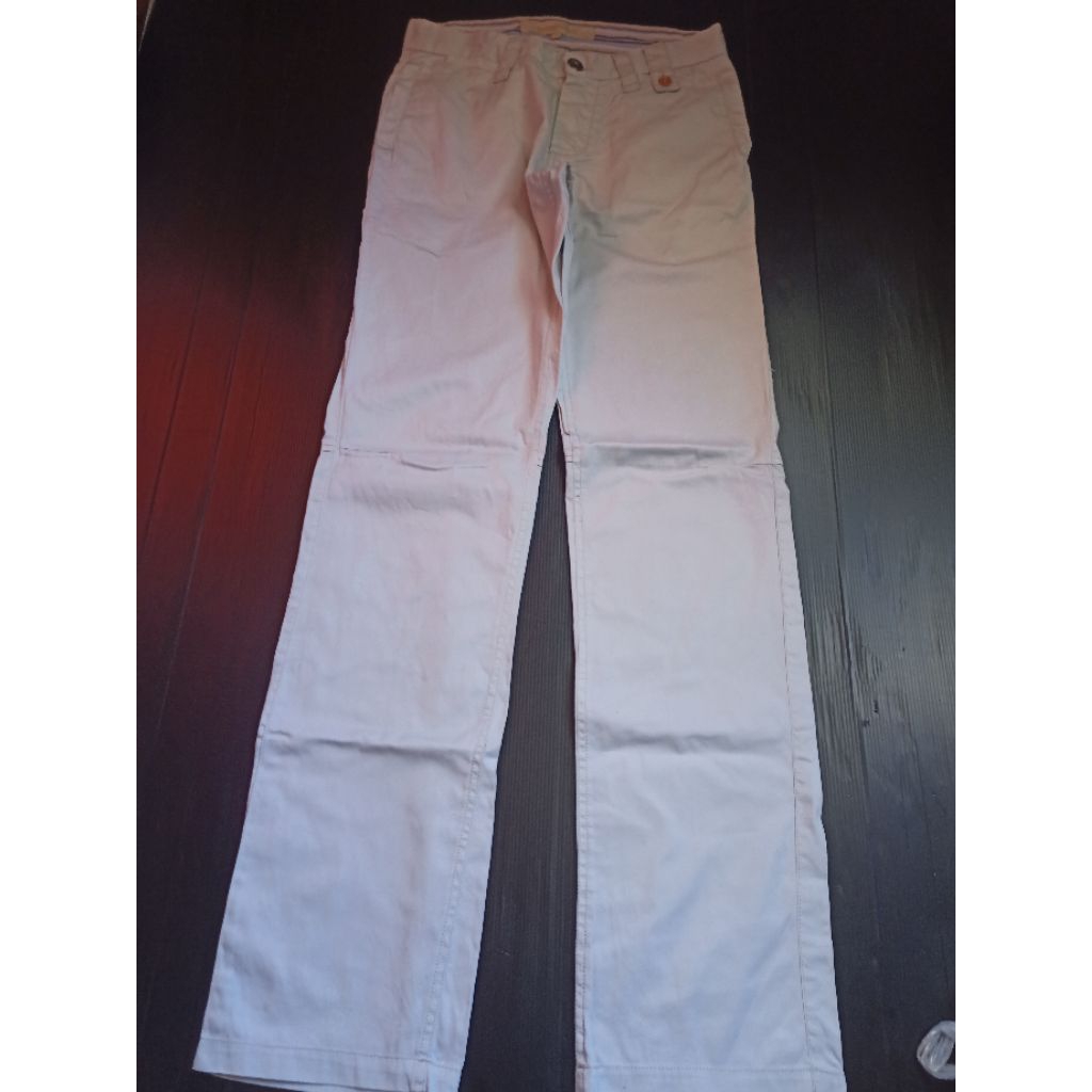 H874 กางเกงมือสอง สีครีม กระดุม เอวสูง ขาตรง ไม่ยืด เอว 32 รายละเอียดใต้รูป