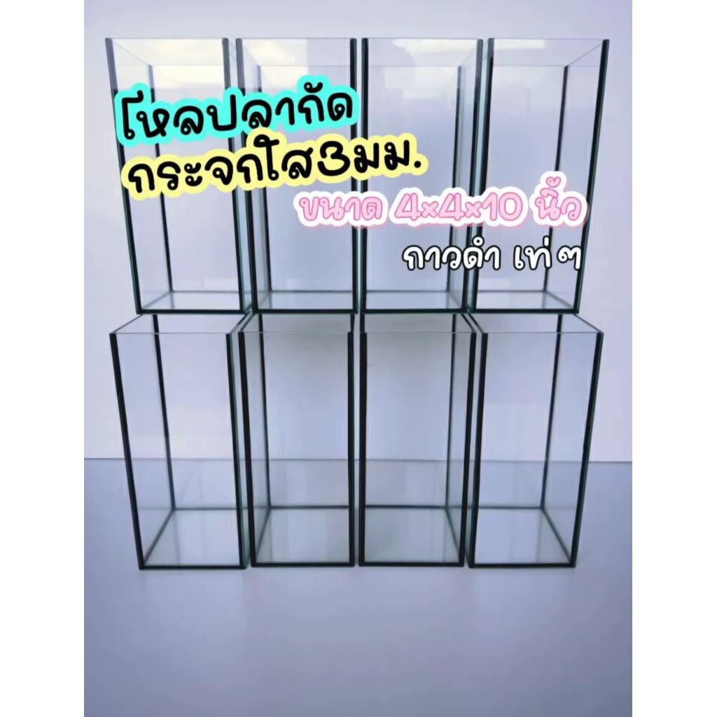 โหลปลากัดกระจกใส3มม.4×4×10นิ้วกาวดำ
