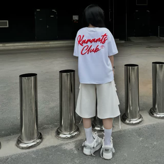 Karants เสื้อยืดผ้าฝ้ายสองทิศทาง Cropped Boxy ปักลายสองด้าน สำหรับผู้ชายและผู้หญิง Unisex - KR207