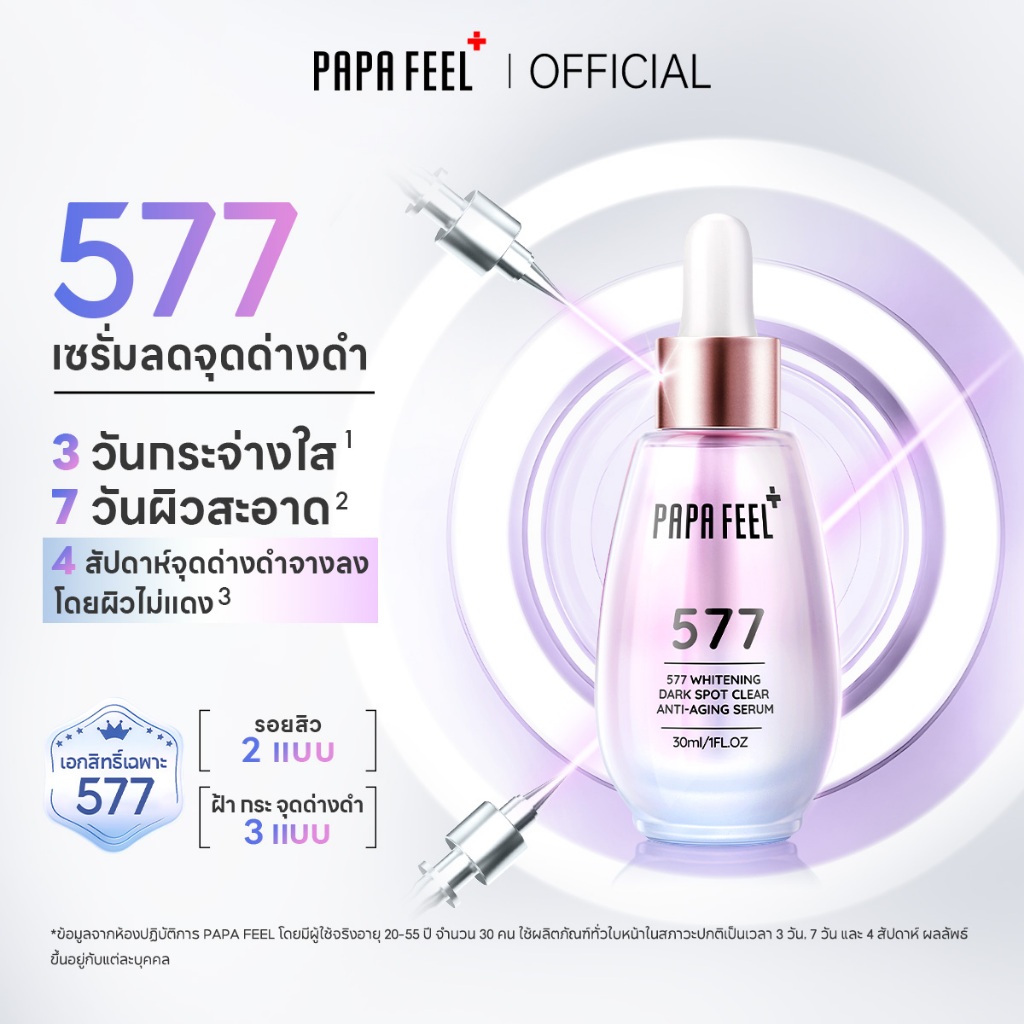 PAPA FEEL เซรั่ม577 ลดเลือนจุดด่างดำ รอยสิว 30ml | ฝ้า กระ | Dark Spot Bright Whitening Serum