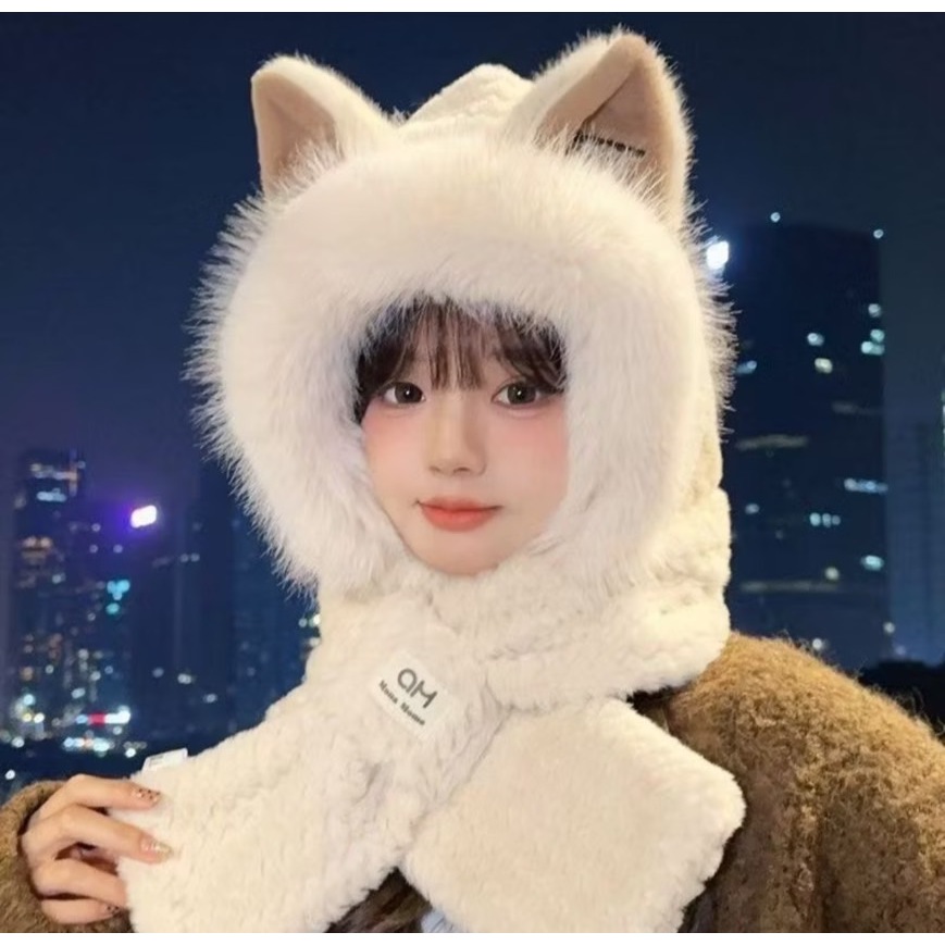 🐱🐱🐱New พร้อมส่งในไทย **ร้านร่วมส่งด่วน**!!!🐱🐱🐱หมวกกันหนาวแมวเฟอร์ มีปอมๆๆหูยาว พร้อมผ้าพันคอ หวานน่ารัก รุ่นใหม่ล่สุด