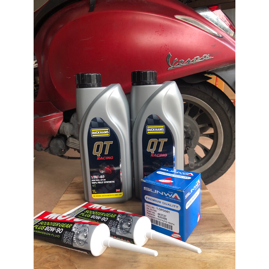 ชุดเปลี่ยนน้ำมันเครื่องสังเคราะห์แท้ Vespa ครบชุด duckhams QT MA2 10w40