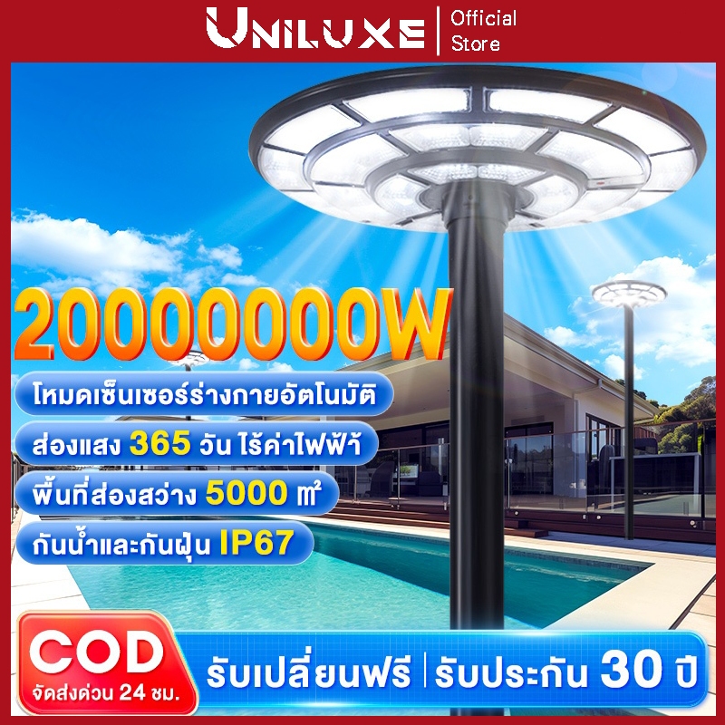 ไฟโซล่าเซลล์ UFO ไฟถนนยูเอฟโอ Solar Light ทรงกลม 20000000W LED พลังงานแสงอาทิตย์ IP69 ป้องกันฟ้าผ่า