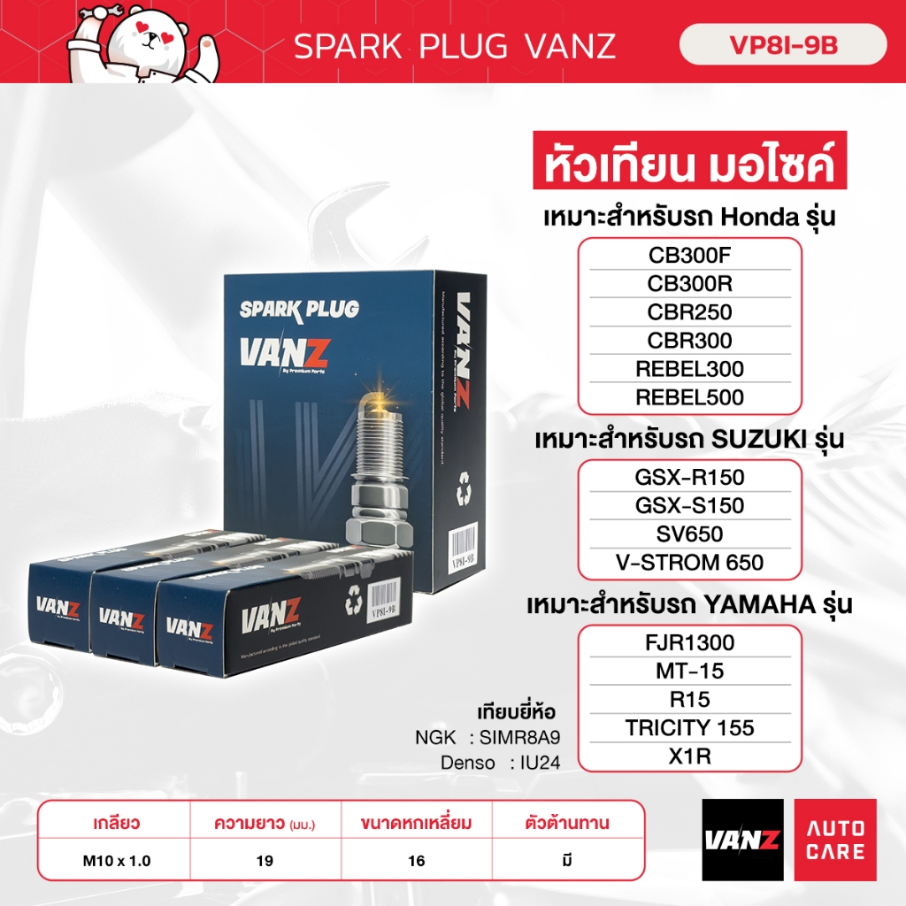 หัวเทียนมอไซค์ แบรด์ VANZ ( VP8I-9B )