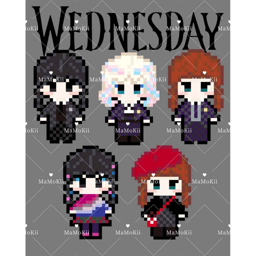 ۶ৎ 𝐇𝐚𝐧𝐝𝐦𝐚𝐝𝐞 ۶ৎ Wednesday Series พวงกุญแจ สแตนดี้ งานเม็ดบีทรีดร้อน Perler Beads ของขวัญงานทำมือแฮนด์