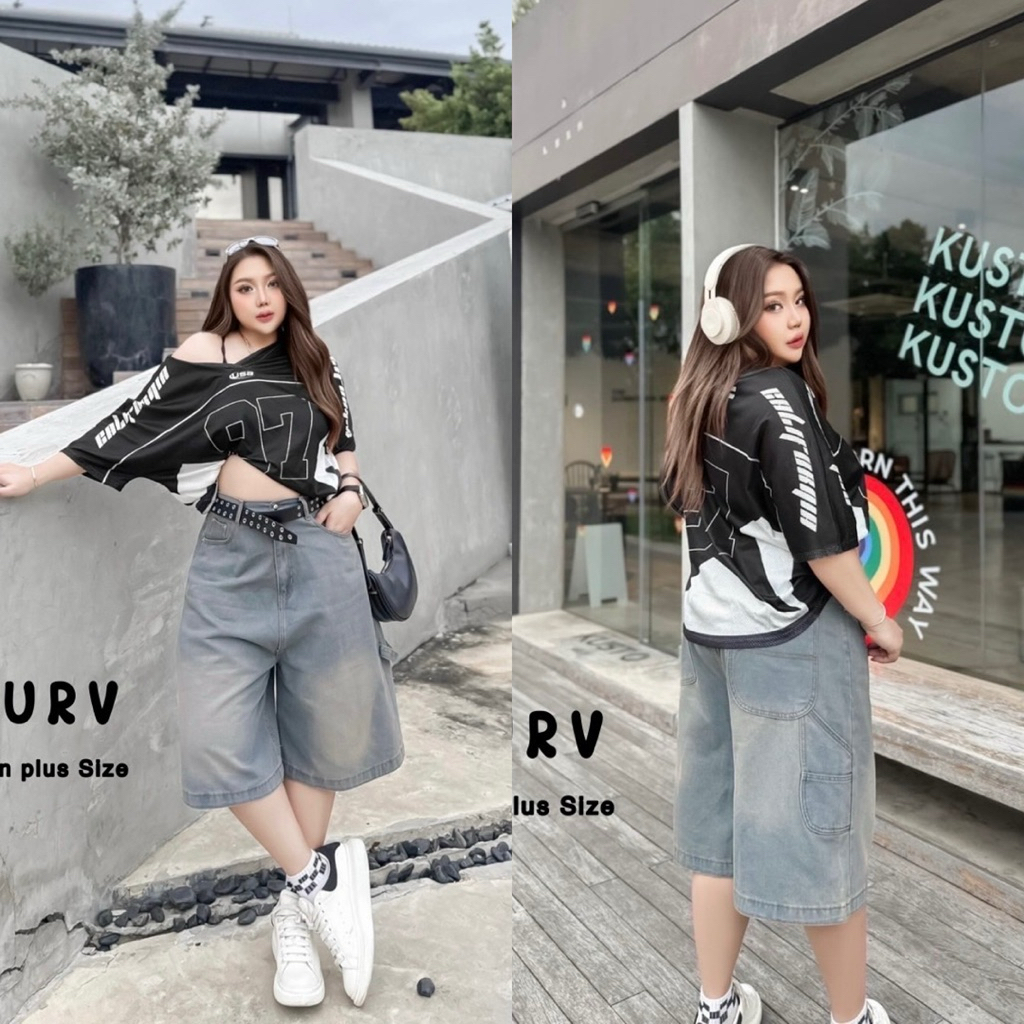 /LC/ กางเกงยีนส์5ส่วน สาวอวบ มีไซส์เอว34-52 ป้าย I.Curv คาร์โก้กระเป๋าหลังใบใหญ่มีสายคล้อง ฟอกสีสวย ผ้าหนาเก็บทรงสวย - รูปที่ 5