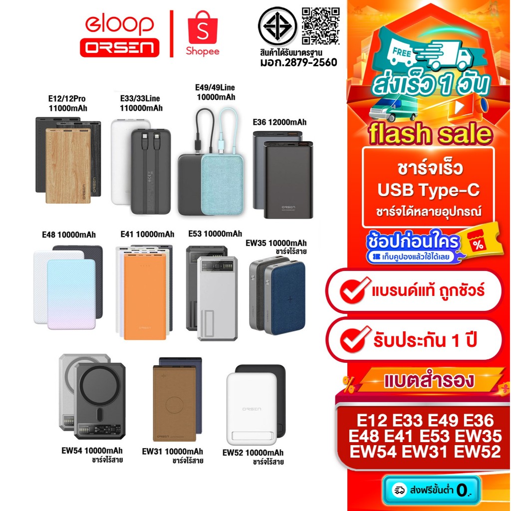 [ติดตาม รับส่วนลด] Eloop E12,E33/33line , E36 , E41, E48 ,E49, EW31, EW35 , E53 , EW54 ของแท้100%