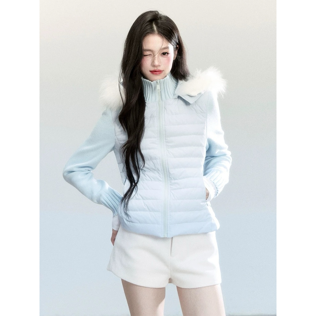 Fragile heart fur collar down jacket short hooded jacket winter