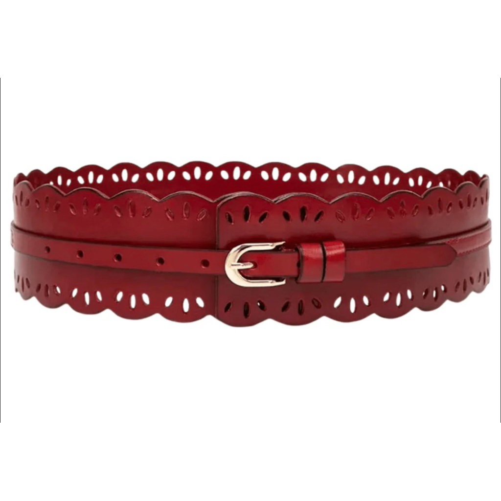 Belt 75-90, leather wide belt, wine red