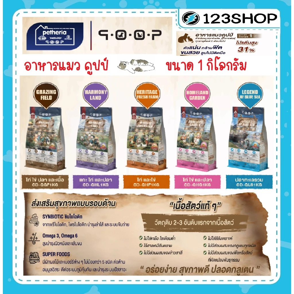 qoop อาหารแมวคูปป์ [GLUTEN FREE] [สำหรับแมวทุกช่วงวัย] ขนาด 1 KG