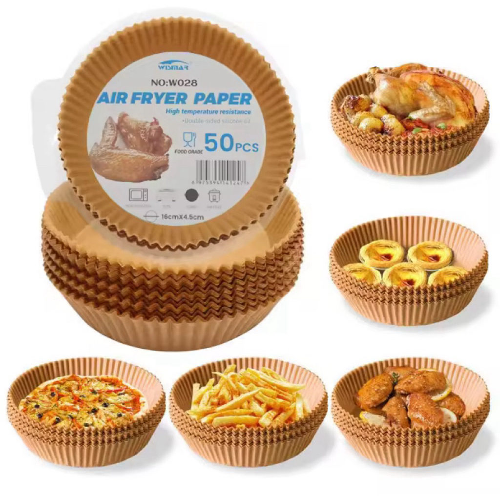 (50ชิ้น มีกล่อง)แผ่นรองกระดาษแบบใช้แล้วทิ้งหม้อทอด Air Fryer กระดาษรองอบสำหรับทำอาหารนึ่งเครื่องทอดไมโครเวฟ