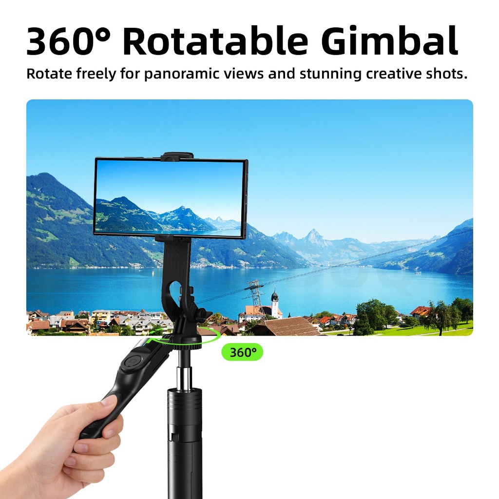 GOOJODOQ Stainless Steel 360 ° Ring Selfie Stick, Extendable Up to 190cm Anti Shake Handle Convenient Remote Control รูปที่ 3