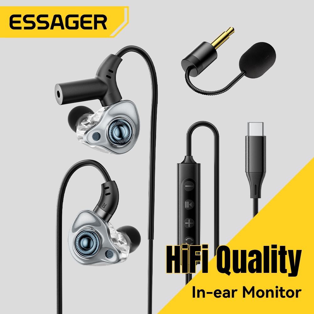 Essager หูฟังคาราโอเกะ พร้อมการ์ดเสียงในตัว อินเทอร์เฟซดิจิทัล Type-C ตัวควบคุม ไมโครโฟน และการเล่นบลูทูธ