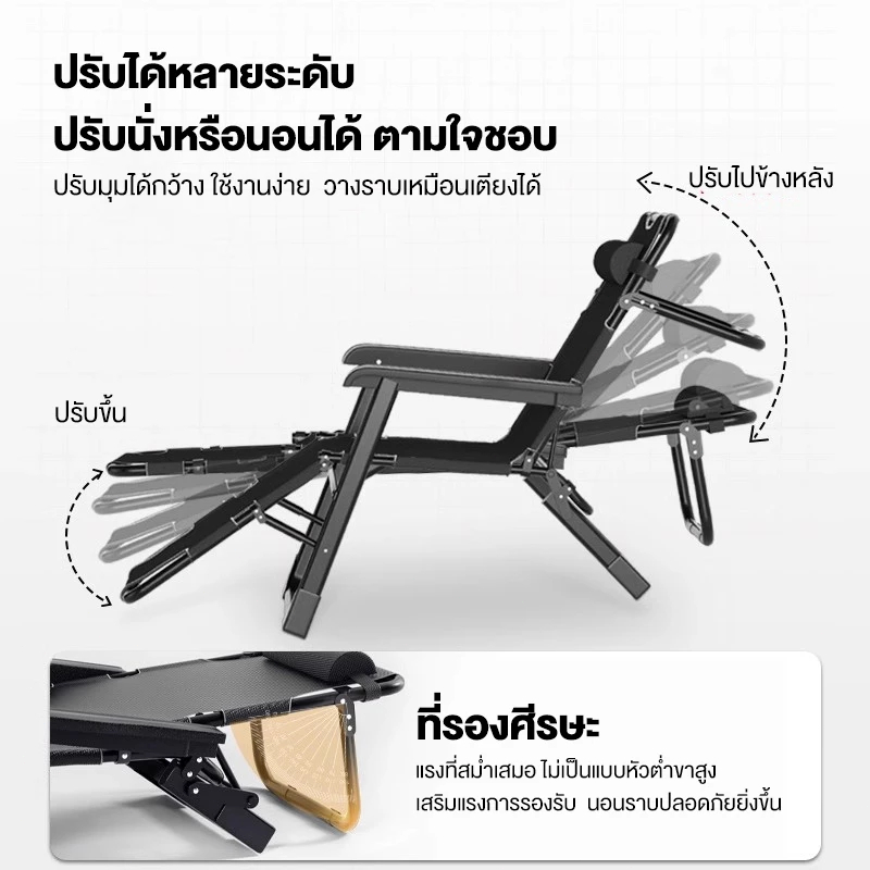 เตียงพับ เก้าอี้เอน เก้าอี้พับได้ ปรับนอนได้ พับได้ รับน้ำหนัก 300KG - รูปที่ 2