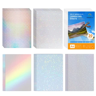 20 Sheets A4 Holographic Cold Laminating Film Clear Self-Adhesive Vinyl Sticker 8.3x11.7 Inch Waterproof 6 Styles