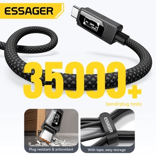 Essager 100W A/C-C สายเคเบิลข้อมูลจอแสดงผลดิจิทัลที่เข้ากันได้อย่างสมบูรณ์พร้อมหัวเข็มขัดวิเศษเพื่อการจัดเก็บที่ง่ายดาย