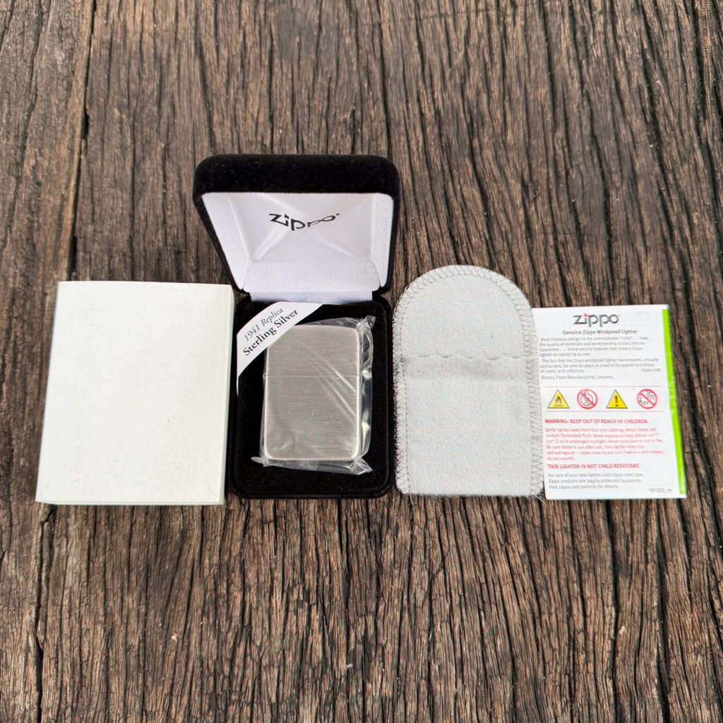 ไฟแช็ก Zippo รุ่น #24 Hand Satin Sterling Silver 1941 Replica เงินแท้