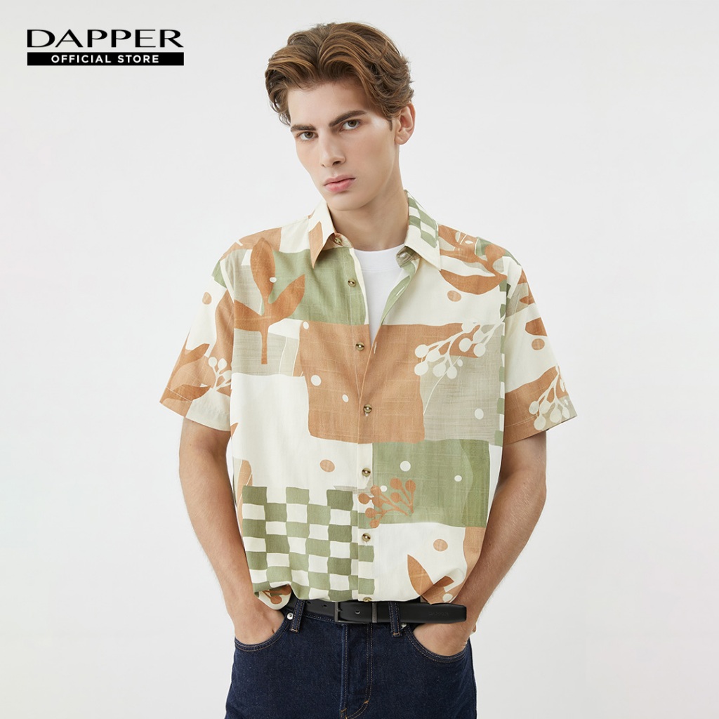 DAPPER เสื้อเชิ้ตแขนสั้น Bloom Block Print สีน้ำตาล (BCS/BR/500TP)