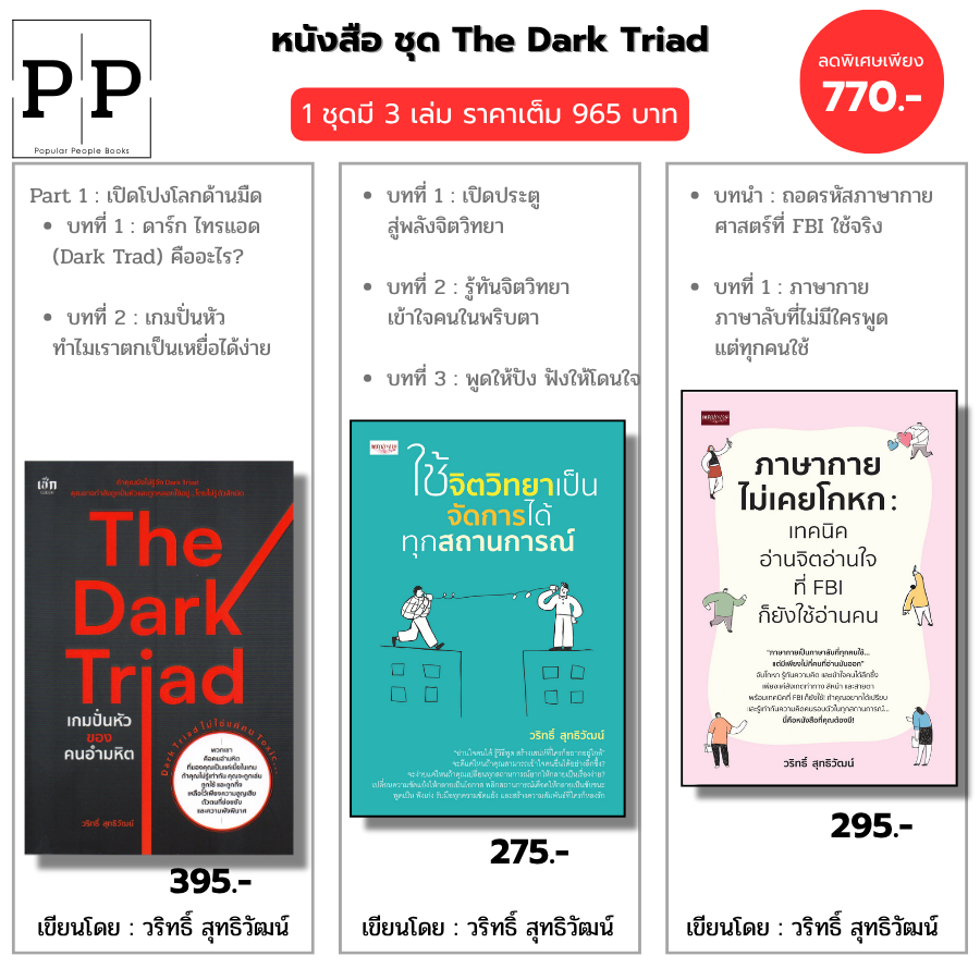 หนังสือ ชุด The Dark Triad เกมปั่นหัวของคนอำมหิต I เขียนโดย วริทธิ์ สุทธิวัฒน์ ใช้จิตวิทยาเป็น
