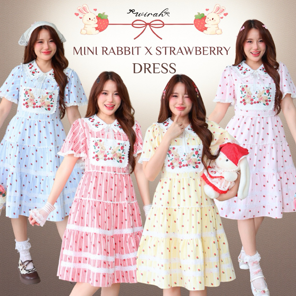 DW181SH Mini Rabbit x Strawberry Dress  ชุดมินิเดรสปักลายกระต่าย ความยาวเริ่มต้น 38 นิ้ว งานตามหา