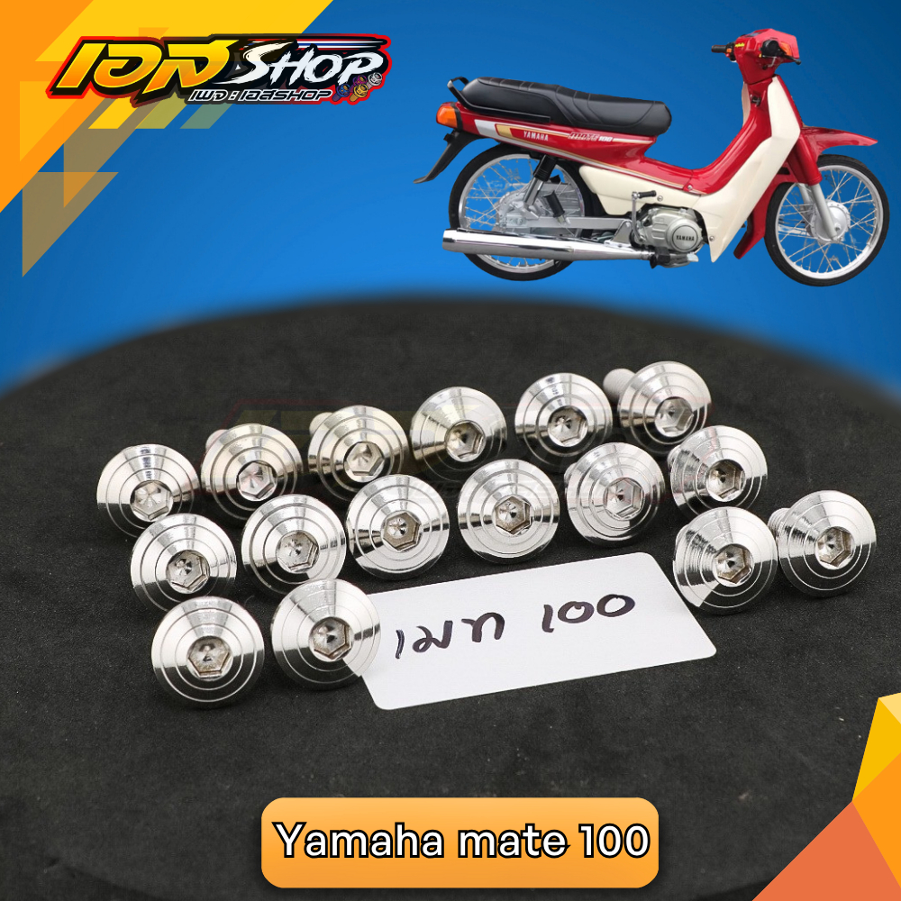 น็อตชุดสี น้อตเฟรม ก้นหอย ยามาฮา เมท 100 สแตนเลสแท้ สีเลส ชุด16ตัว Yamaha Mate100