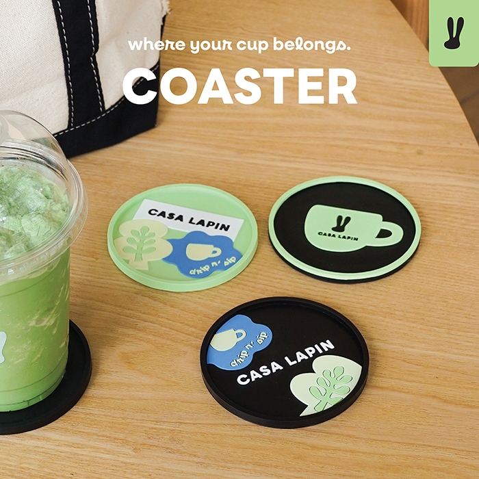 CASA LAPIN Coaster | ที่รองแก้วยาง ลายคาซ่าลาแปง | ป้องกันการลื่น ทำความสะอาดง่าย | มี3แบบให้เลือก | ขนาดความยาว9x9cm.
