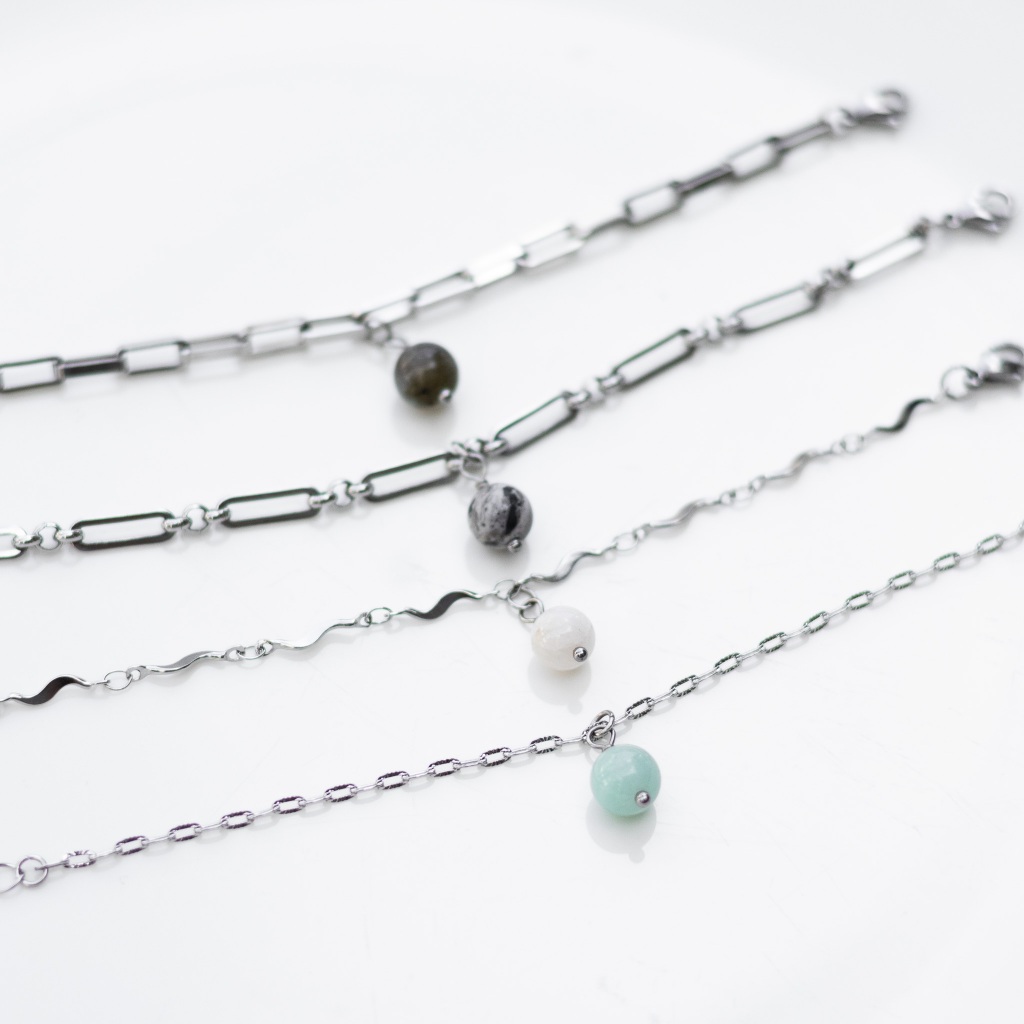 JEWILA  สร้อยข้อมือสแตนเลส จี้หินนำโชค 8mm stainless steel ไม่ลอกไม่ดำ