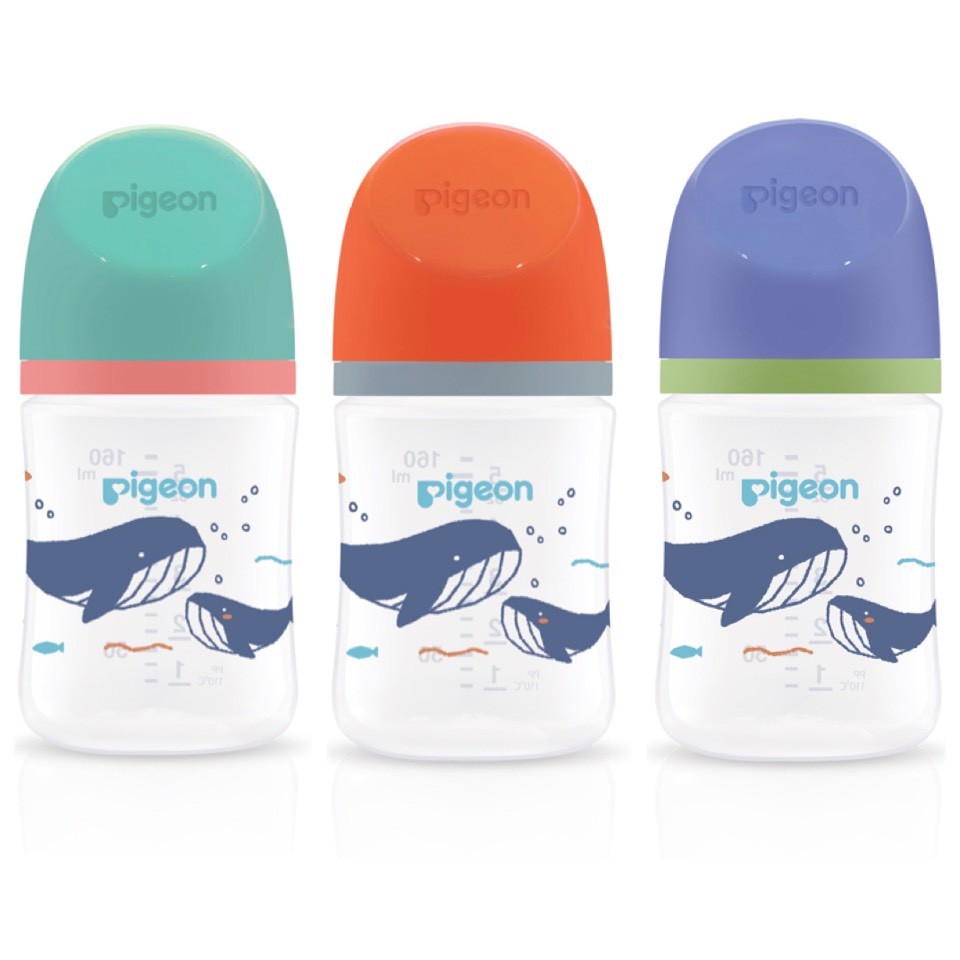Pigeon พีเจ้น ขวดนมคอกว้าง ขาวขุ่น PPWN ลาย Blue Whale วาฬน้ำเงิน 3ขวด - รูปที่ 2