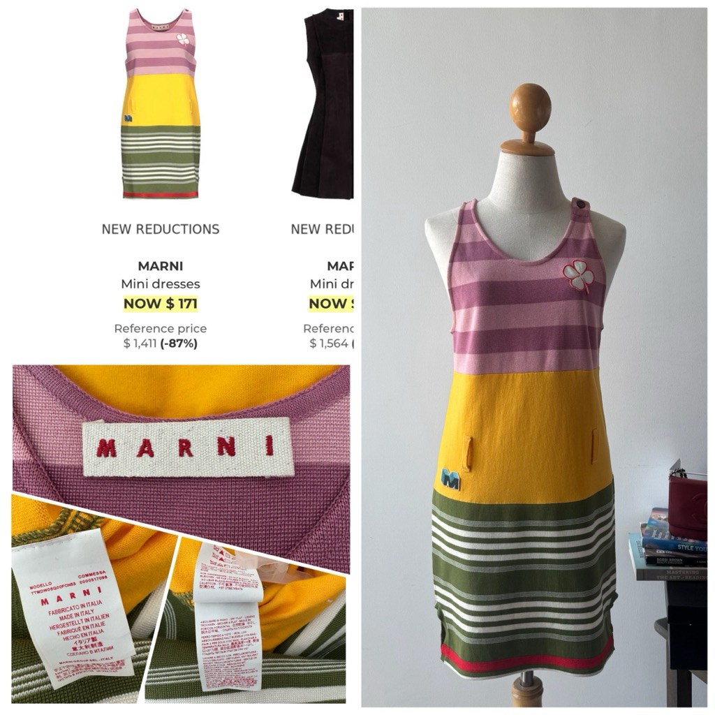 Pre-owned Marni Cotton Patch Dress 🌈 Made in Italy – Multicolor Stripe Sleeveless Dress