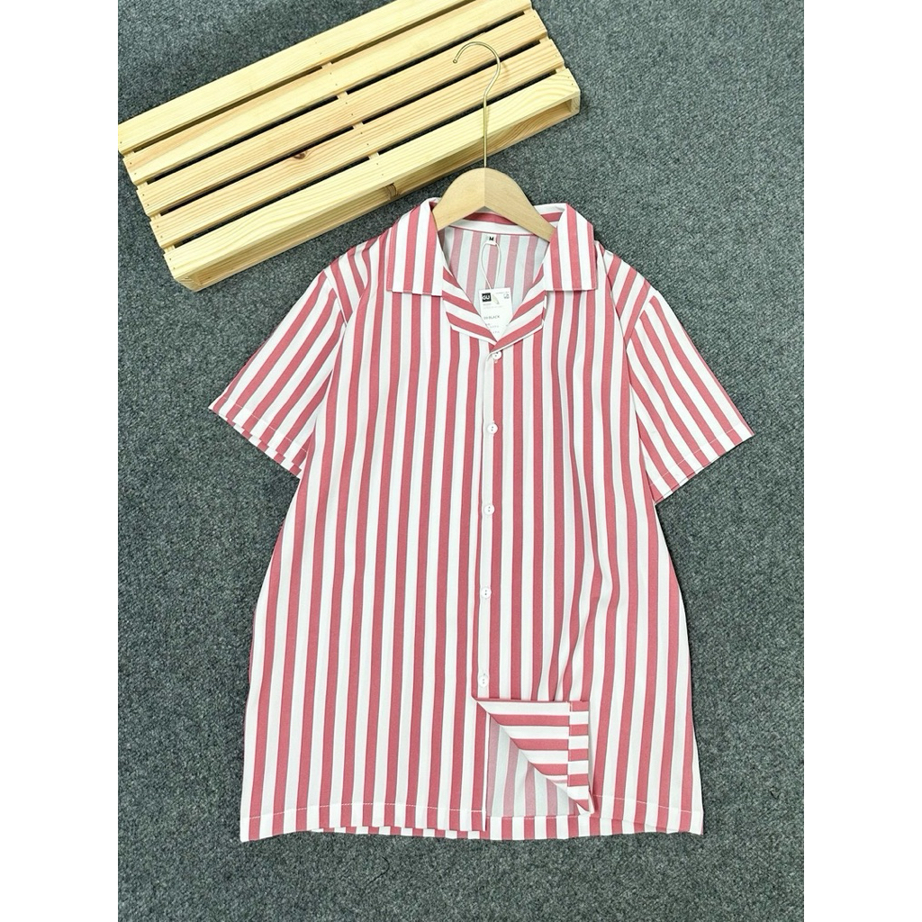 Gu Shirt เสื้อเชิร์ตลายทางสีแดง/ขาว ผ้า Polyester ผ้าเย็นๆ สีสวย(ทรงผู้หญิง) - รูปที่ 3