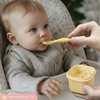 HeyKiddo: ถ้วยซิลิโคนเตรียมอาหารเบบี๋ สำหรับวัย5m+ BPA FREE มีจุกระบายความร้อนจุเต็มใบ180ml แพค3ชิ้น
