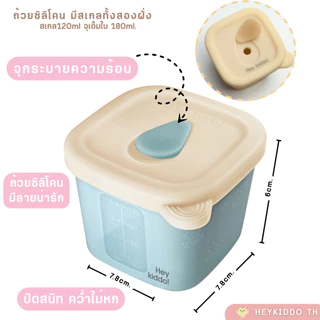 HeyKiddo: ถ้วยซิลิโคนเตรียมอาหารเบบี๋ สำหรับวัย5m+ BPA FREE มีจุกระบายความร้อนจุเต็มใบ180ml แพค3ชิ้น