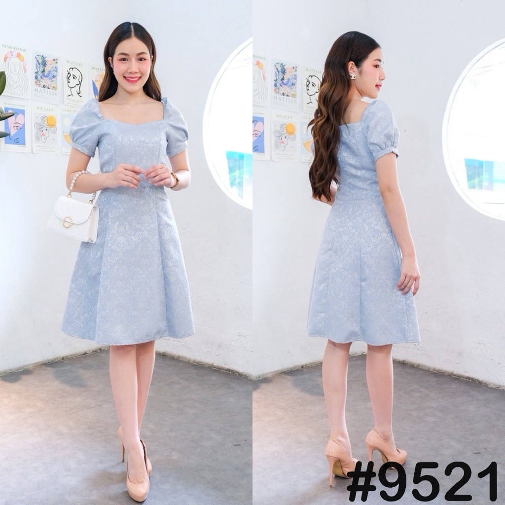 VG9521 แขนตุ๊กตาใส่ได้2แบบ เนื้อผ้าลายเถาวัลย ชุดไปงานแต่ง ชุดออกงาน เดรสเพื่อนเจ้าสาว [LUXURY707]