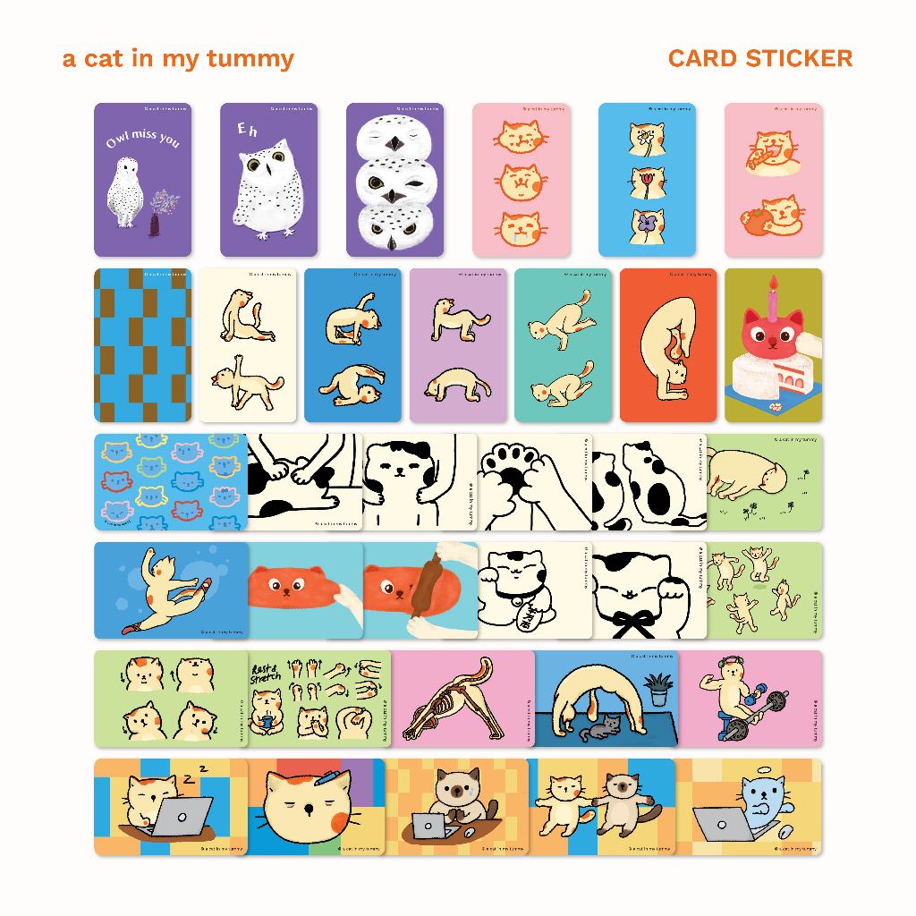 Card Sticker สติ๊กเกอร์ติดบัตร PVC ผิวด้าน | a cat in my tummy