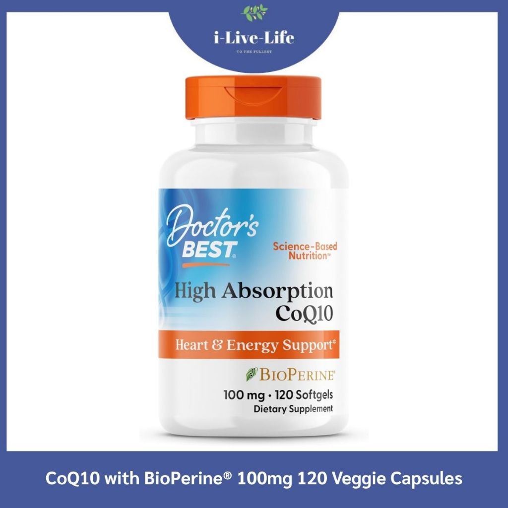 โคคิวเท็น CoQ10 with BioPerine 100mg 120 Veggie Capsules - Doctor's Best Q10 Q-10