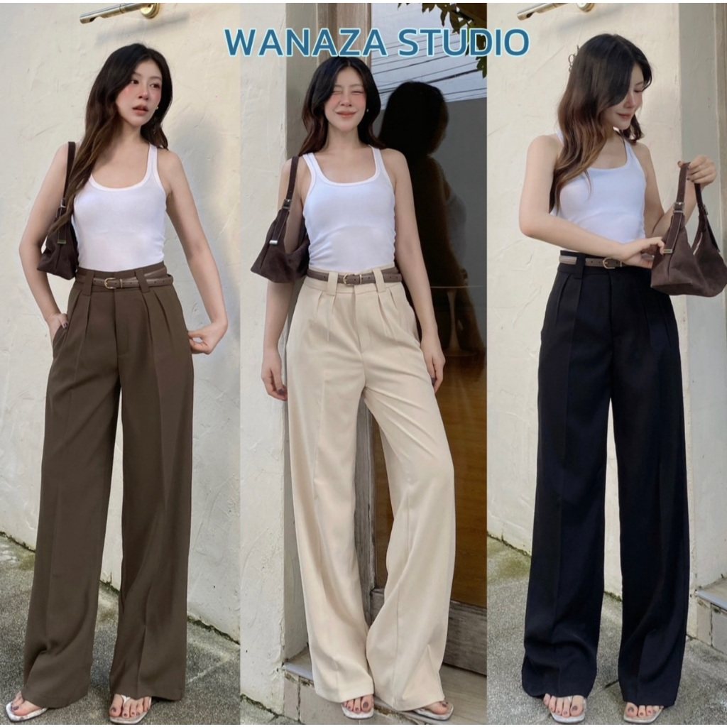 WT43 Jinnie Trouser กางเกงทรงกระบอก ใหญ่ กางเกงเอวสูง ผู้หญิง เก็บพุง พรางหุ่น กางเกงขายาวผู้หญิง ใส่ทำงาน ผ้าลินลี่