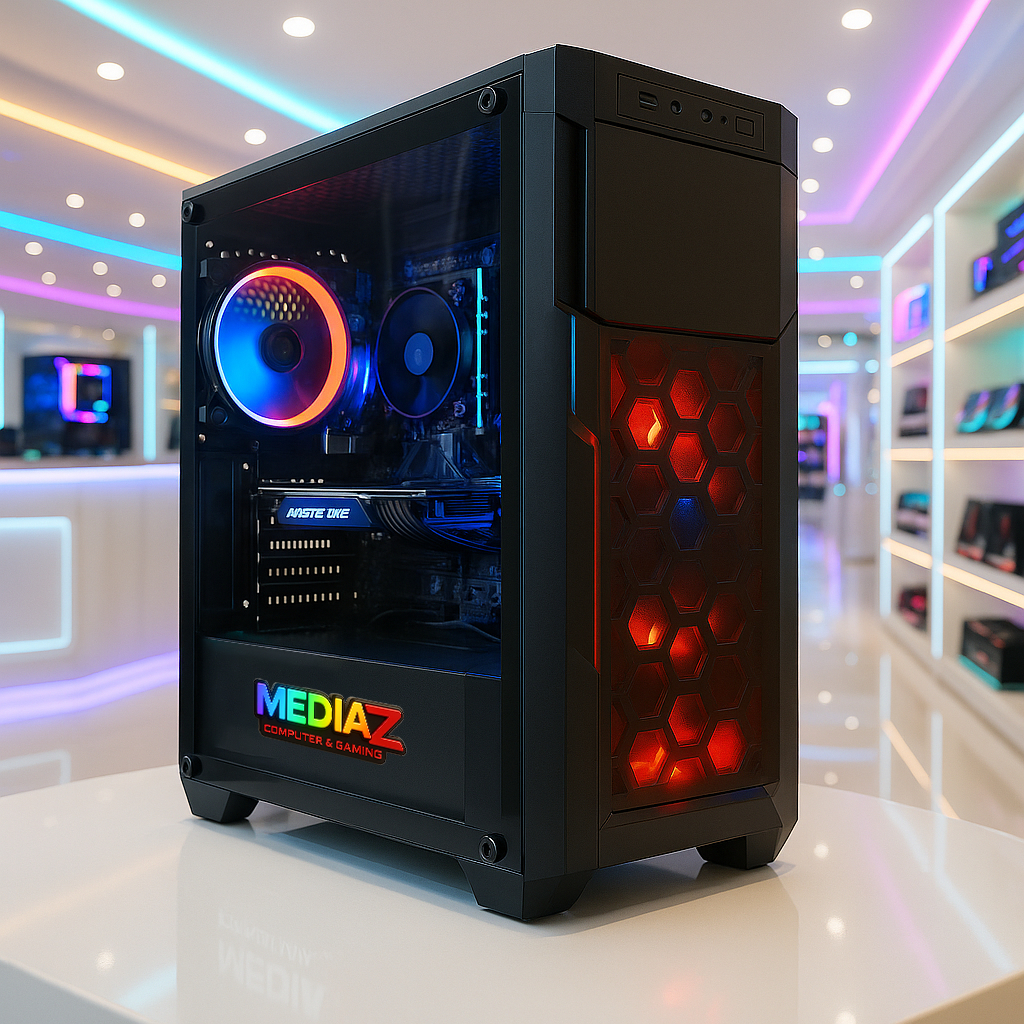 ส่งไว เคส ATX รับการ์ดจอ3พัดลม ชุดน้ำ2ตอน ช่อง dvd 5.25 ฝากระจกนิรภัย Media Z Case AZZA CRIMSON 211