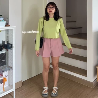 upeachme(B7,B10) Ape Crop [อก39-50"] เสื้อครอปแขนยาวขอบหยักทรงโคร่งหลวม ผ้าคอตตอนผสม ไม่ต้องรีด ใส่สบาย
