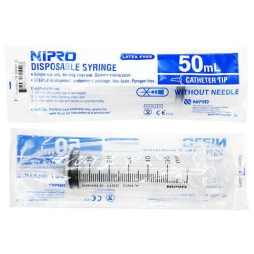 50ml Disposable Syringe Plastic ไซริ้งค์ 50 ml หัวกลาง (ไม่มีเข็มฉีดยา) NIPRO