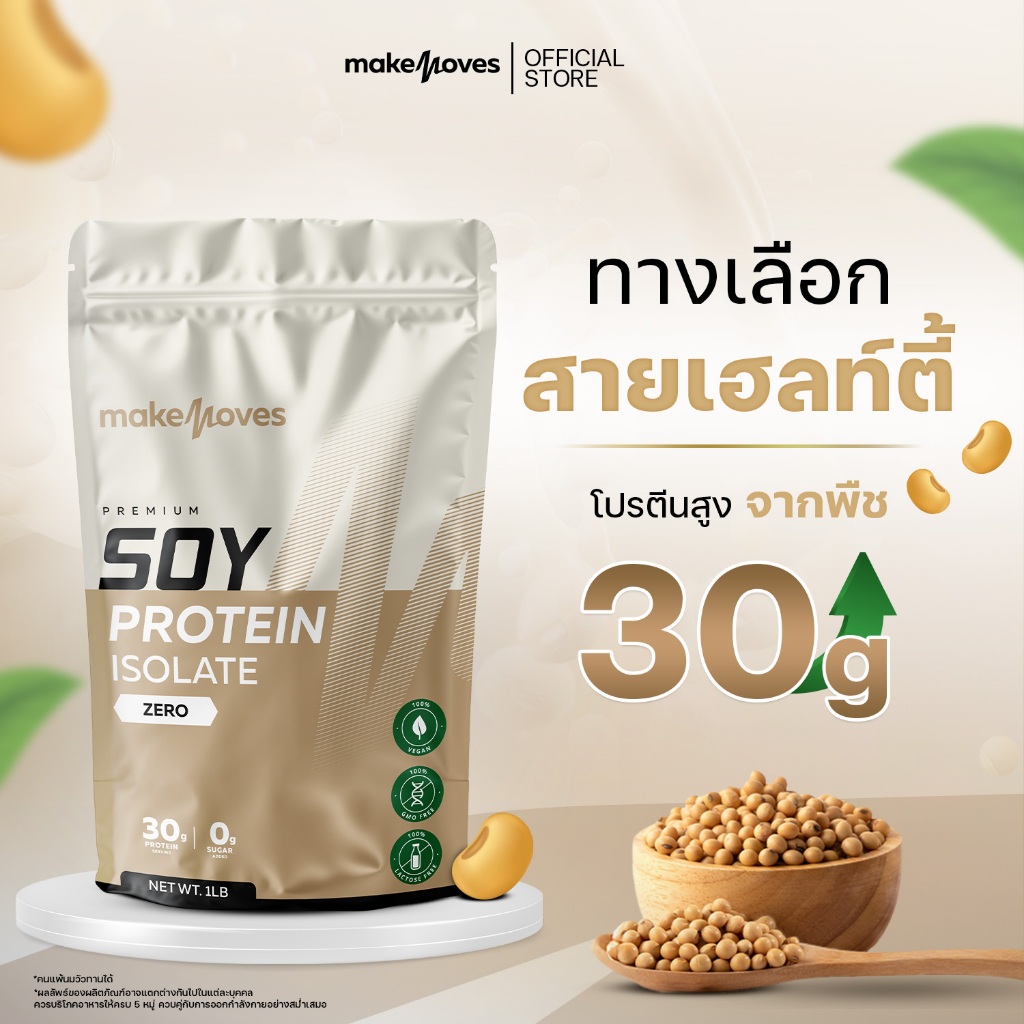 MakeMoves Soy Protein Isolate (1LB) - ซอยโปรตีน โปรตีนพืช ถั่วเหลือง ไอโซเลท