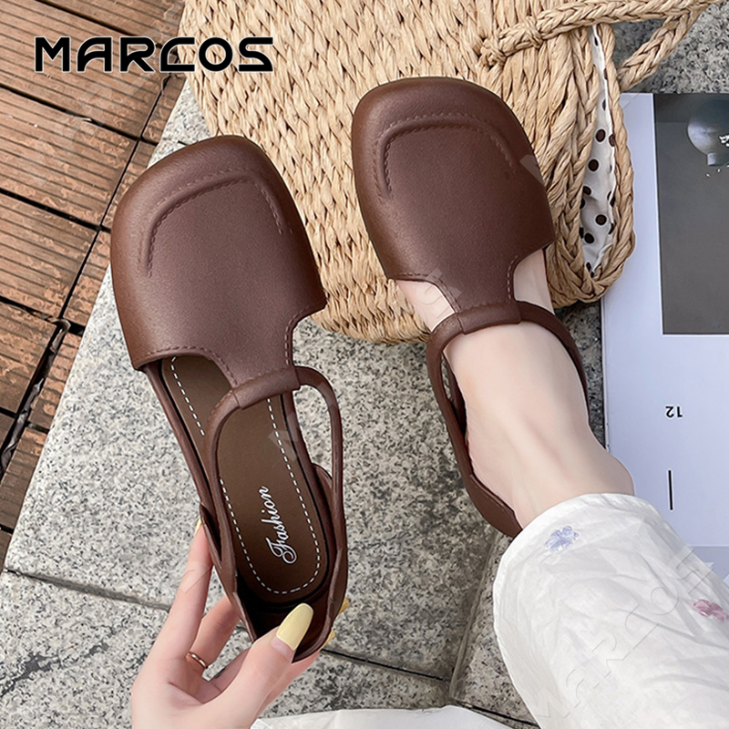 MARCOS รองเท้าแตะส้นแบน สำหรับผู้หญิง สไตล์โรมัน รองเท้าแตะชายหาด สไตล์เกาหลี สำหรับผู้หญิง #04