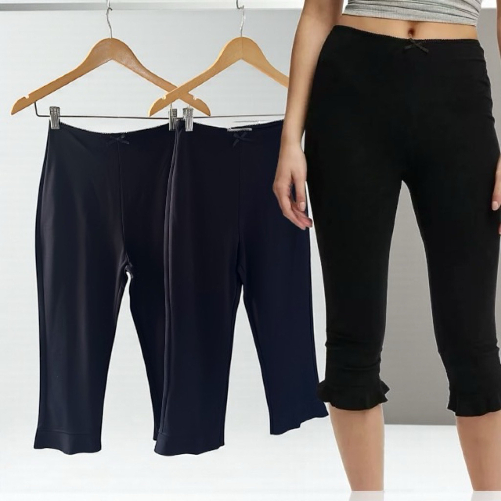 ส่งด่วน 🛵 embroidery waist capri pants กางเกงคาปรี้เอวแต่งโบว์ผ้ายืดเนื้อดี ไม่หนาไม่บาง