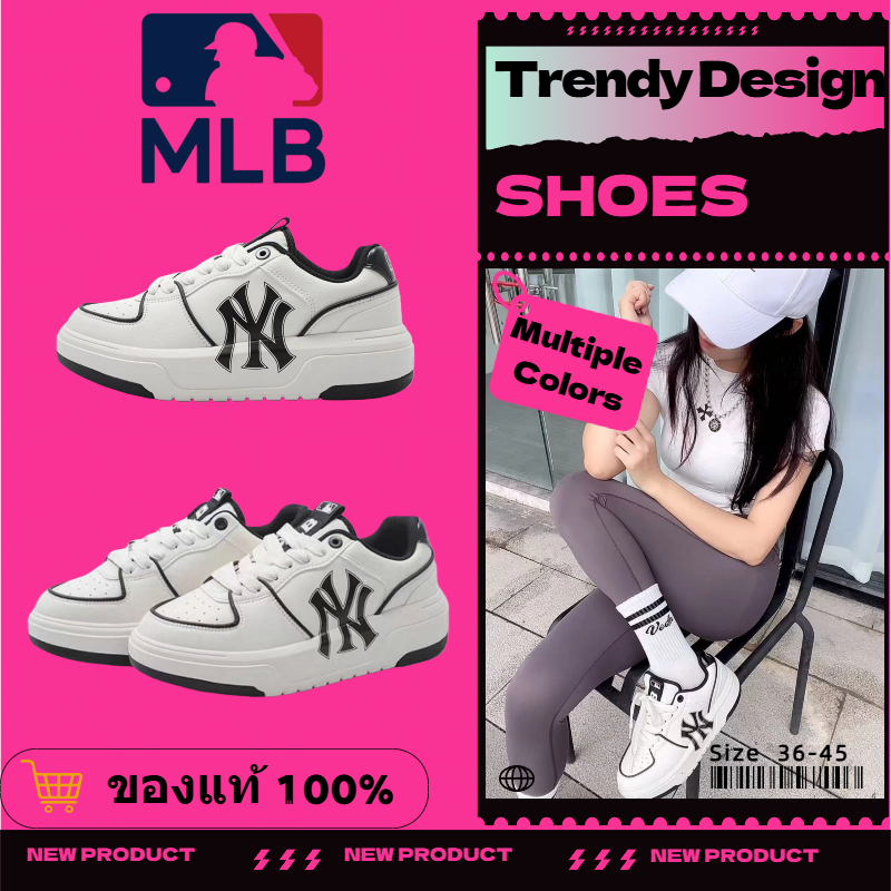 ✨ข้อเสนอพิเศษ✨MLB Chunky Liner PU Sneakers MLB black and white รองเท้ากีฬา