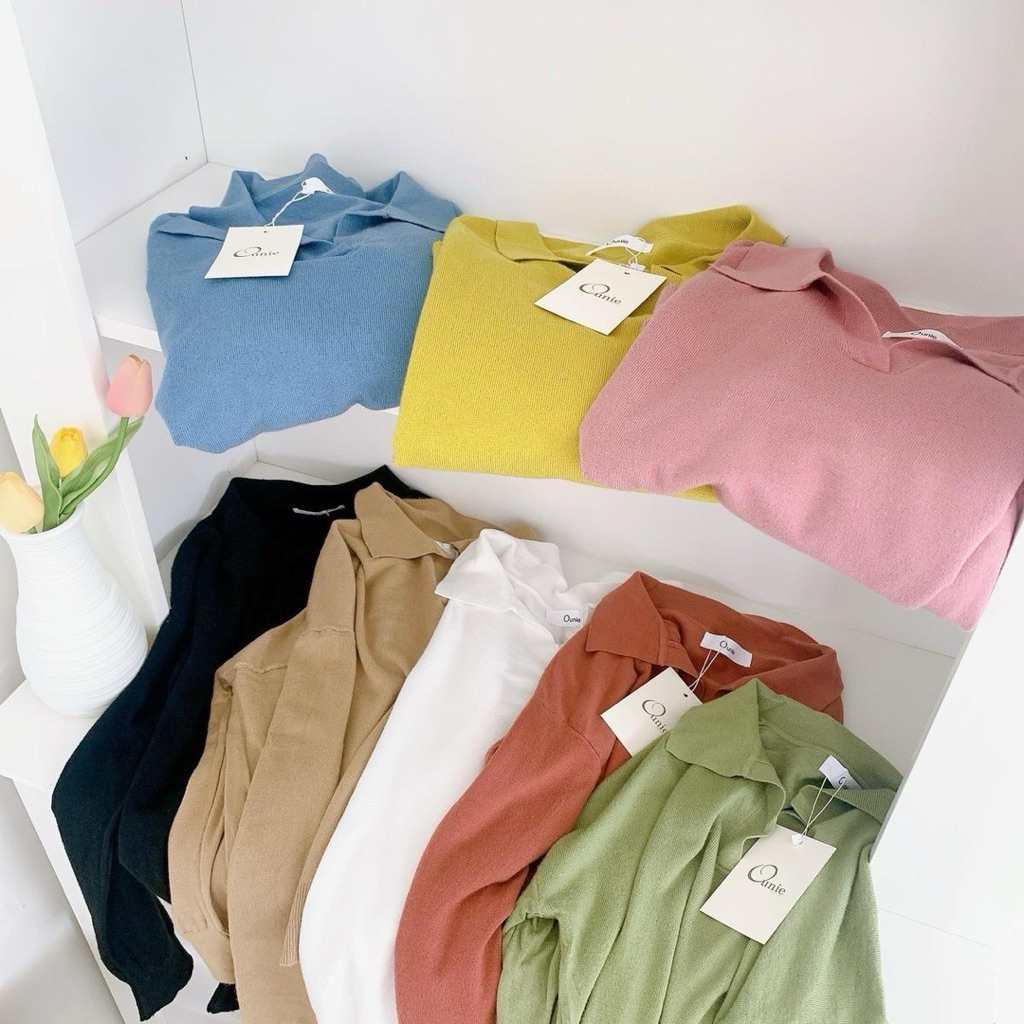 เสื้อคอปกแขนยาวสีพื้นมินิมอล ผ้าไหมพรมนุ่มละลาย On4 Clothing หน้าผ้า42 Onnie