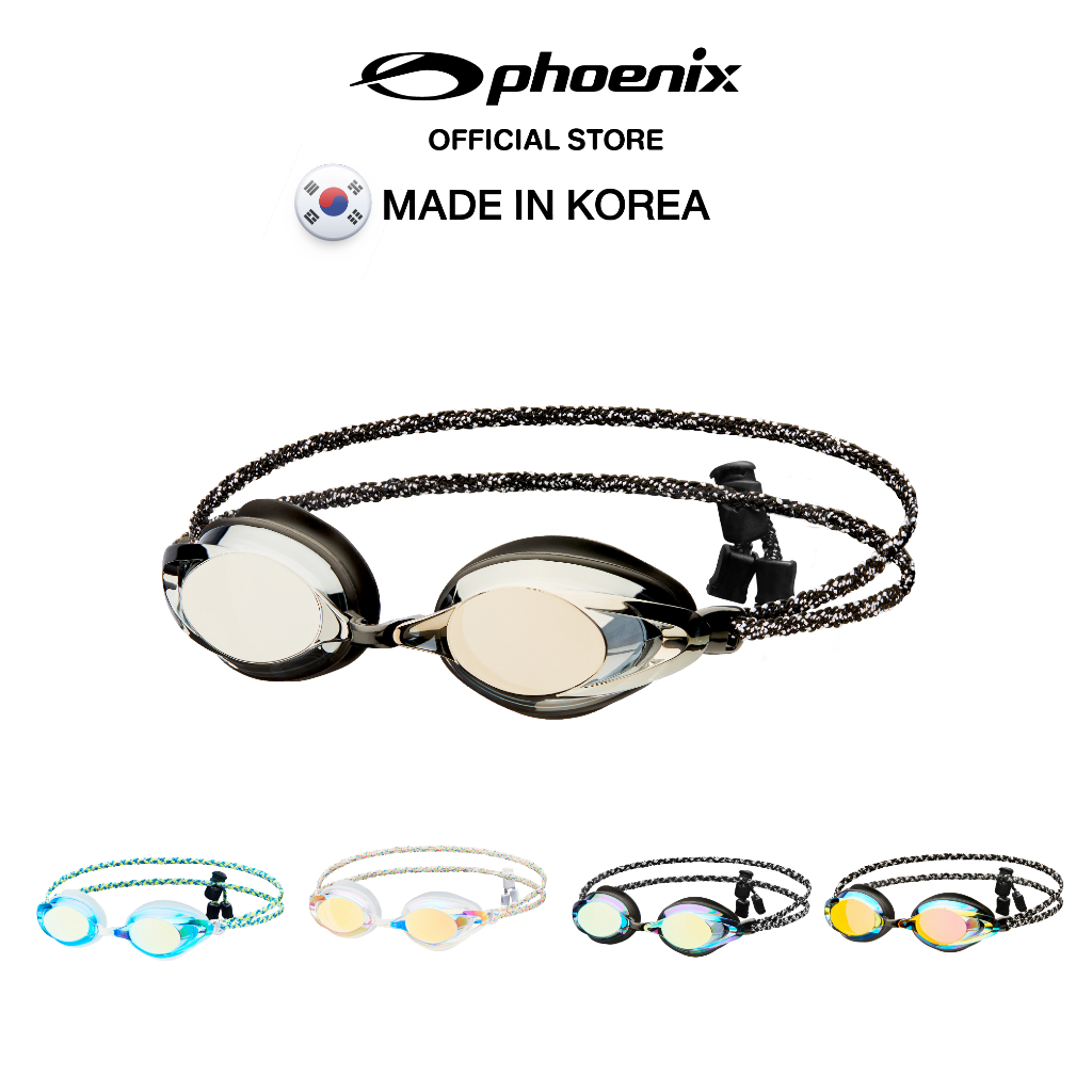 Phoenix PN-702M FB แว่นว่ายน้ำสายผ้าถัก เลนส์มิเรอร์ สำหรับซ้อม/แข่ง
