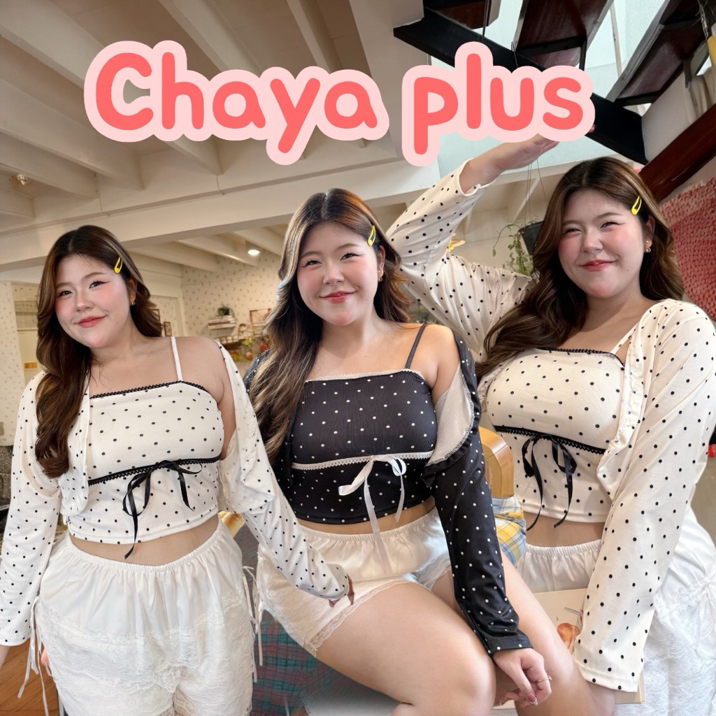 (CP) เสื้อสายเดี่ยว+ เสื้อคลุมงานผ้าร่องลายน้องpolka dot สาวอวบ