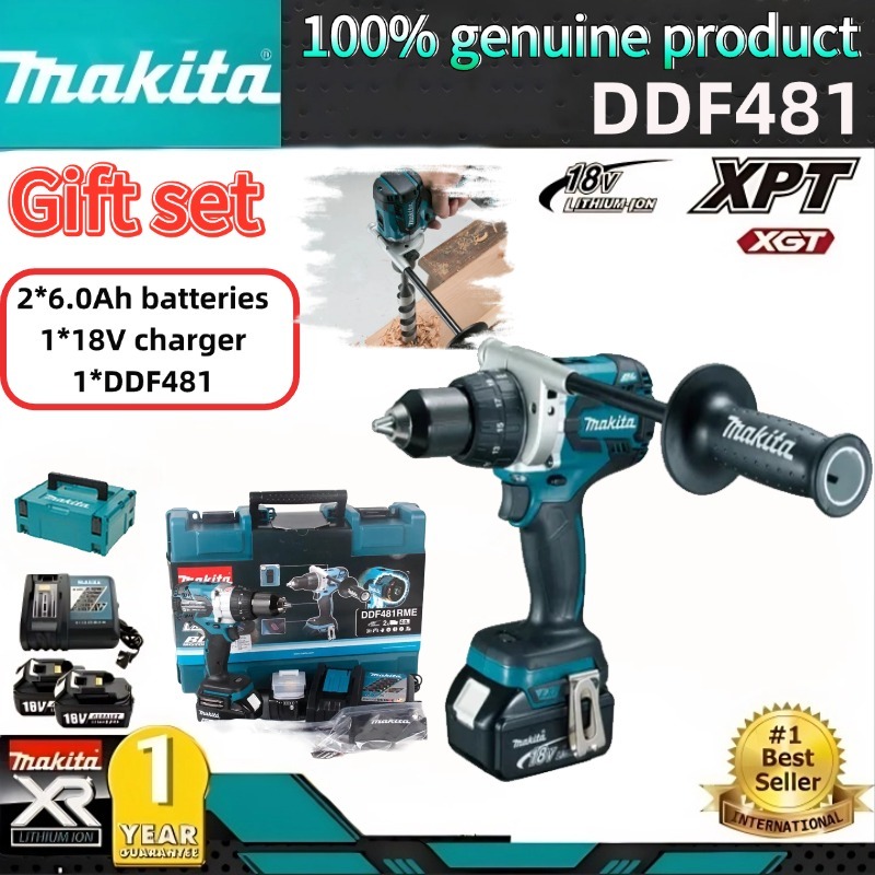 Makita DDF481 สว่านไฟฟ้าแบบไม่มีแปรงด้ามจับสว่านไฟฟ้าแบบไร้สาย 18V6.0Ah แบตเตอรี่ลิเธียมแบบชาร์จไฟได