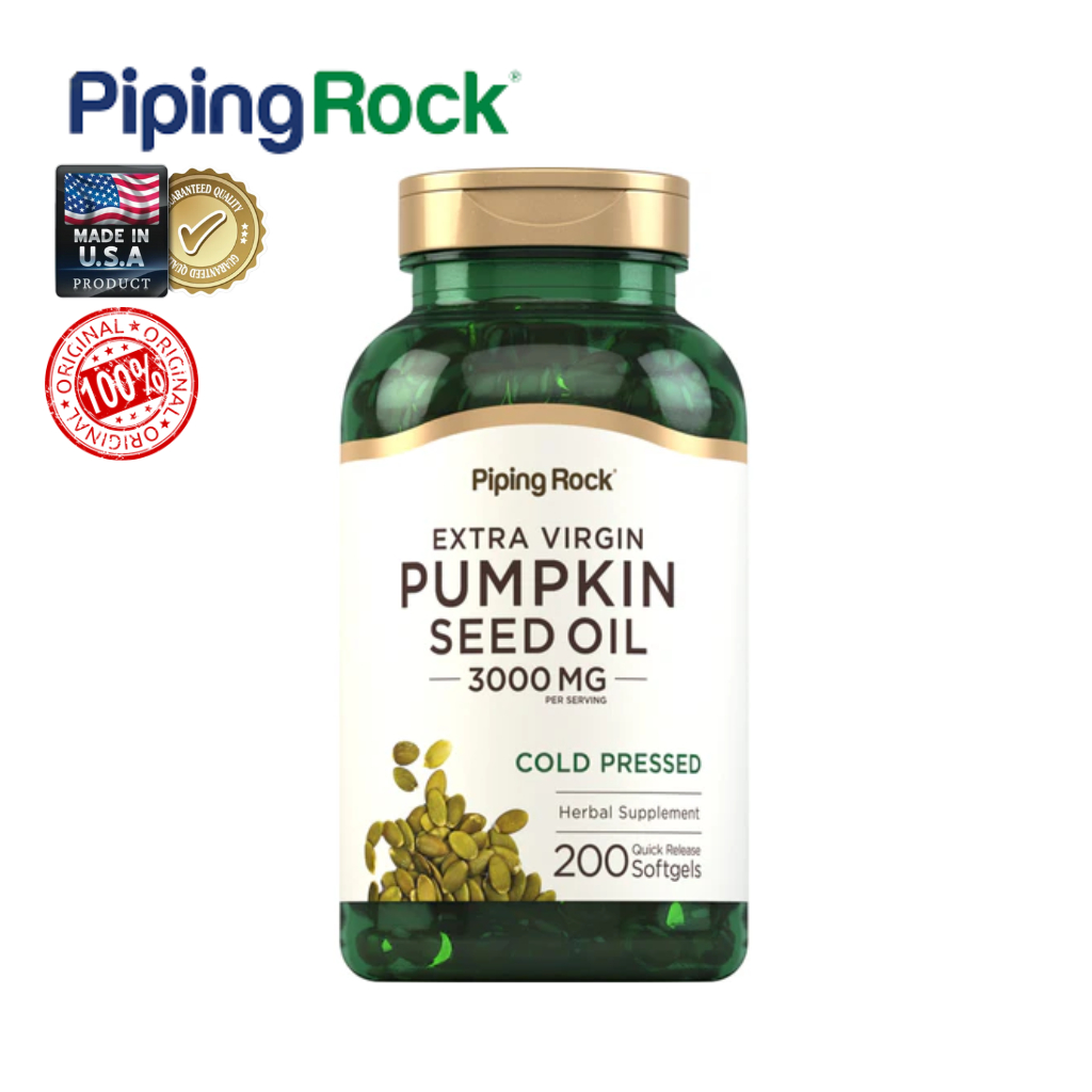 Piping Rock Pumpkin Seed Oil 3000mg | น้ำมันเมล็ดฟักทองสกัดเย็น | 200 ซอฟเจล | แท้พร้อมส่ง
